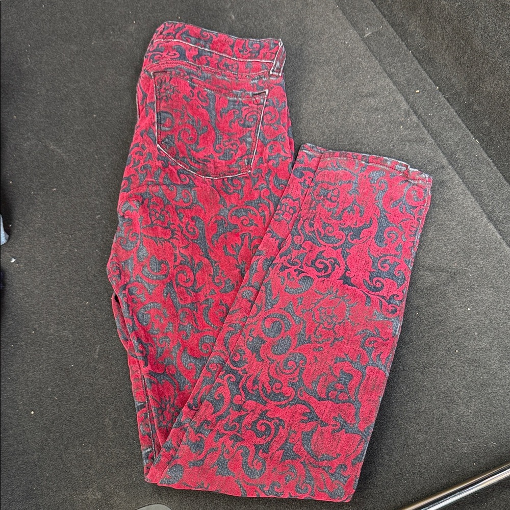 J Brand Red and Gray Patterned Straight Leg Jeans